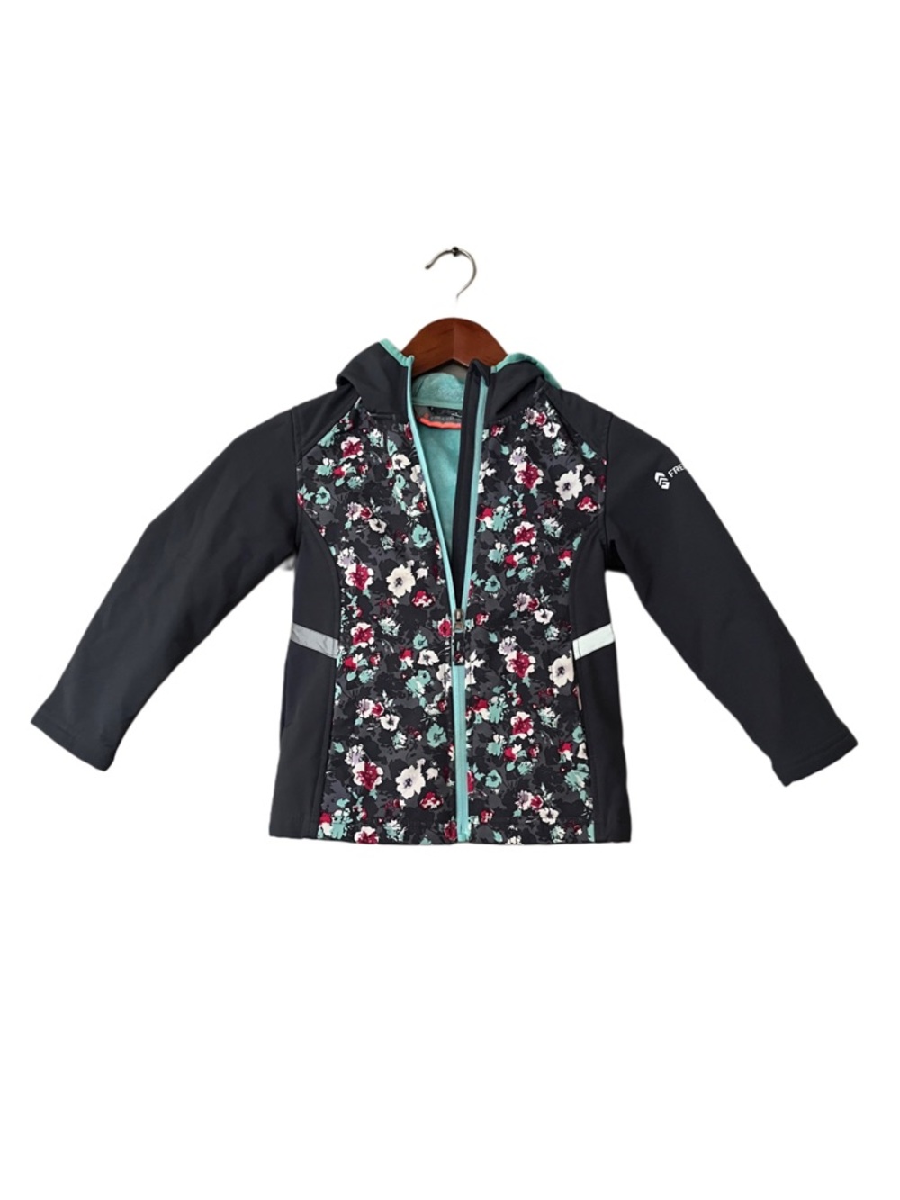 Free Country Girls Floral Hooded Softshell Jacket Fleece Lined Size 5/6